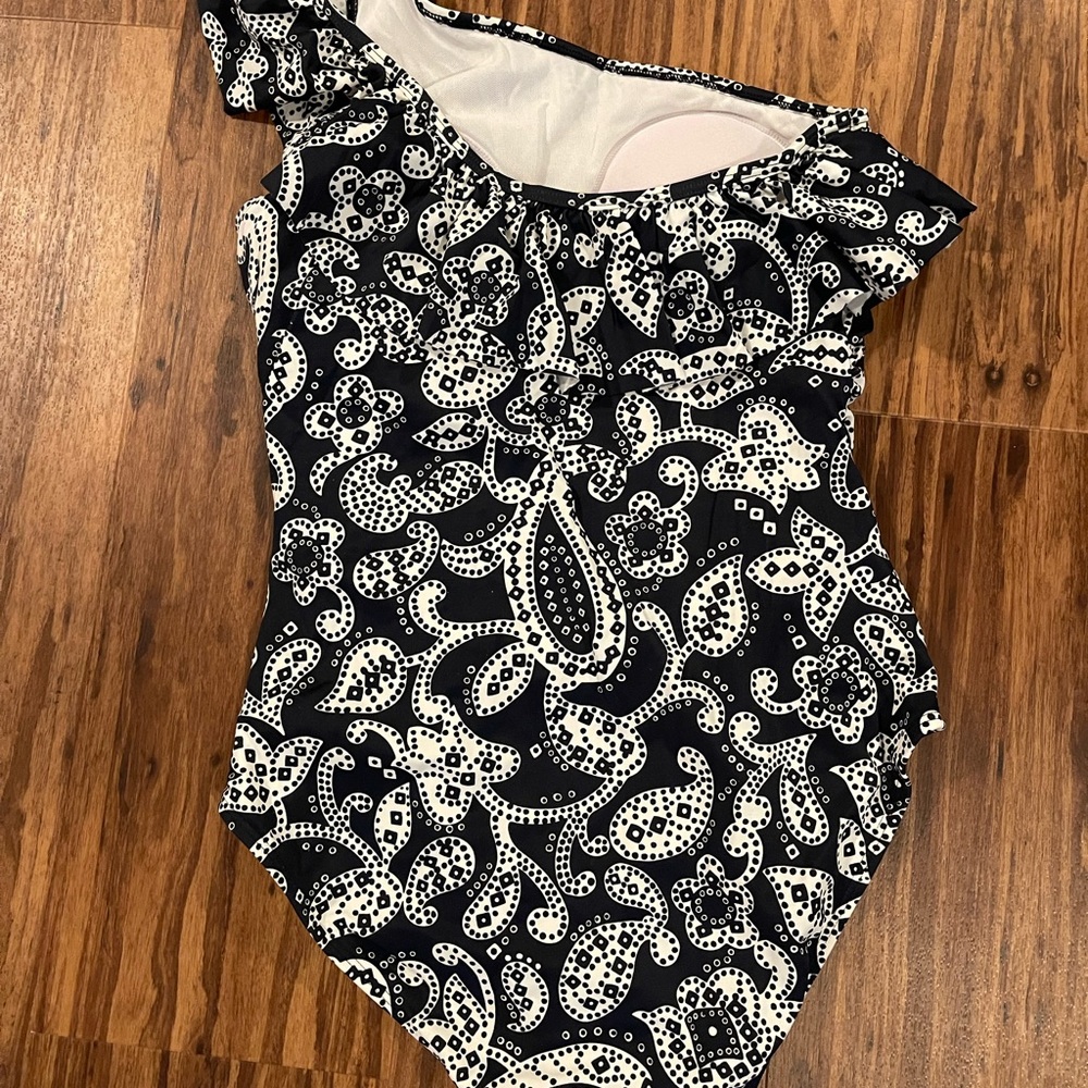 Boden Black and White One-Shoulder Swimsuit - Picture 3 of 3